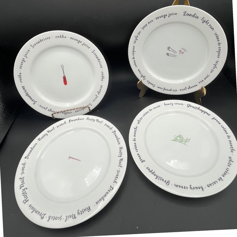 Vintage Y2K Set Of 4 Bar Lingo/Recipe Salad Dessert Snack Plates by Pottery Barn